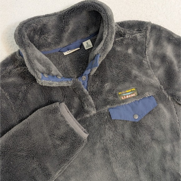 L.L. Bean Pullover 1/4 Snap T Fleece Jacket Women's Size Medium Gray Fuzzy Warm - Picture 1 of 9